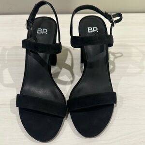BP black suede block sandal size 6.5
